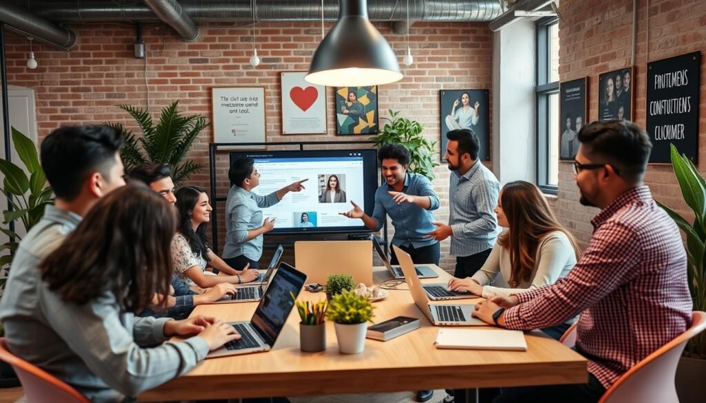 Equipo de una startup latinoamericana mostrando un liderazgo empresarial ágil y colaborativo Equipo de una startup latinoamericana mostrando un liderazgo empresarial ágil y colaborativo