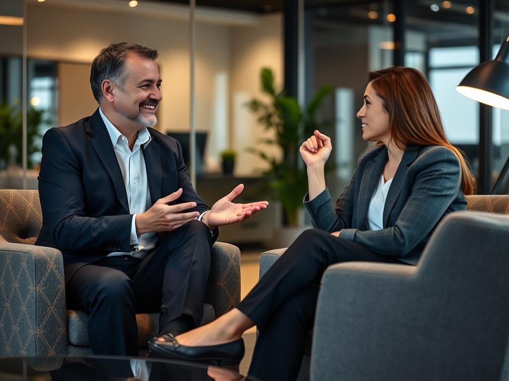 Líder demostrando empatía en una conversación individual con un miembro del equipo Líder demostrando empatía en una conversación individual con un miembro del equipo