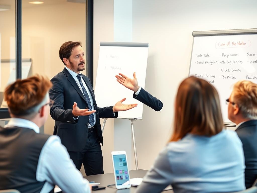 Líder practicando habilidades de comunicación en un entorno de trabajo Líder practicando habilidades de comunicación en un entorno de trabajo