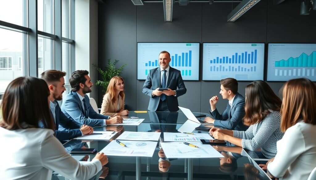 Profesional implementando estrategias de liderazgo con su equipo Profesional implementando estrategias de liderazgo con su equipo