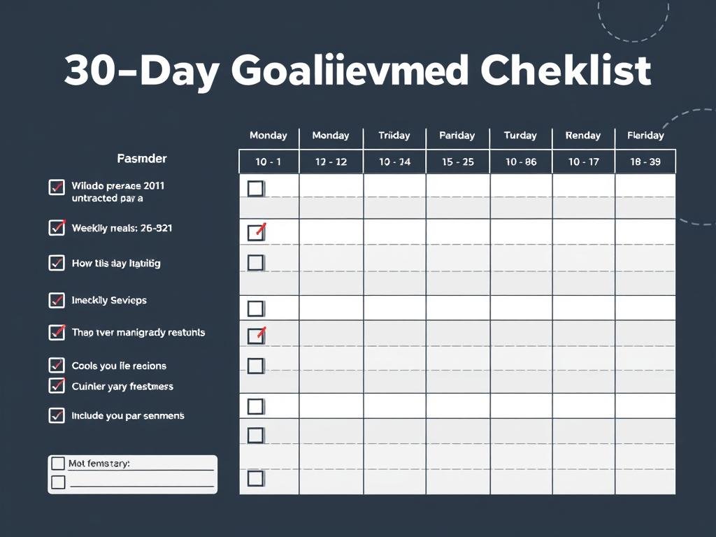 Checklist para conseguir objetivos en poco tiempo con calendario de 30 días Checklist para conseguir objetivos en poco tiempo con calendario de 30 días