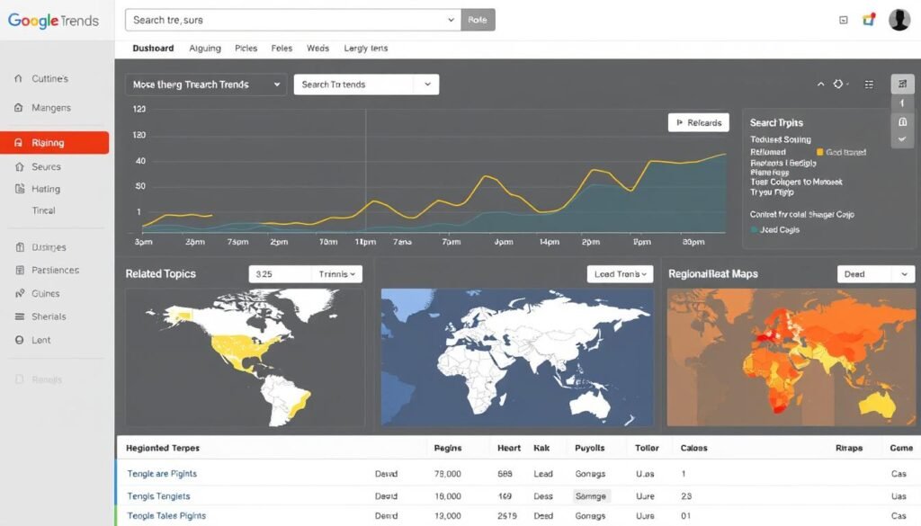 Dashboard de Google Trends mostrando tendencias de búsqueda en un sector empresarial Dashboard de Google Trends mostrando tendencias de búsqueda en un sector empresarial