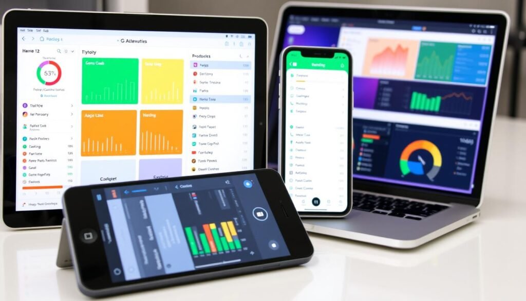 Dispositivos mostrando aplicaciones para conseguir objetivos en poco tiempo Dispositivos mostrando aplicaciones para conseguir objetivos en poco tiempo