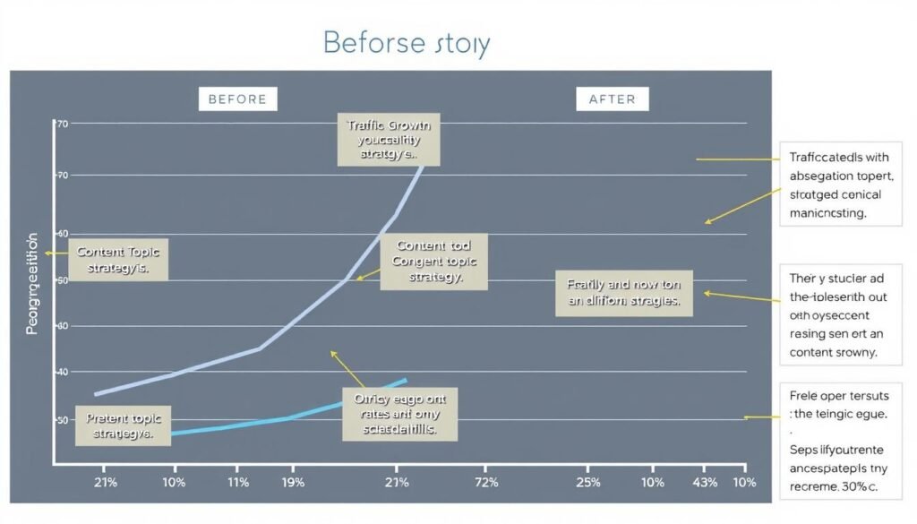 Gráfico mostrando resultados de una estrategia exitosa de contenidos basada en temas de interés Gráfico mostrando resultados de una estrategia exitosa de contenidos basada en temas de interés