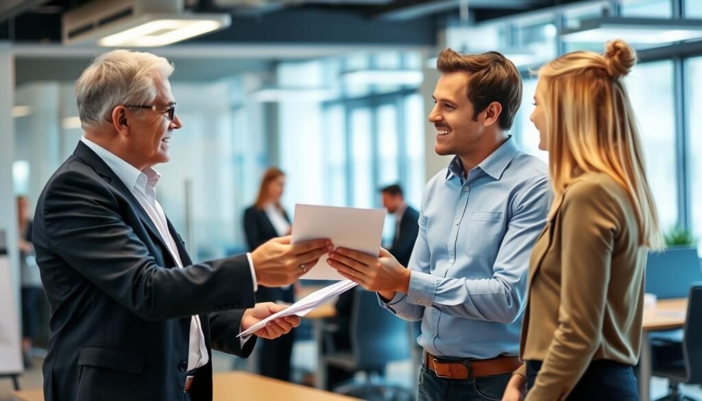 Líder delegando responsabilidades y empoderando a miembros del equipo Líder delegando responsabilidades y empoderando a miembros del equipo