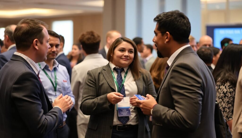 Líder estableciendo conexiones estratégicas en un evento del sector Líder estableciendo conexiones estratégicas en un evento del sector