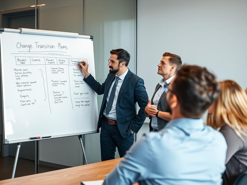 Líder guiando a su equipo a través de un proceso de cambio organizacional Líder guiando a su equipo a través de un proceso de cambio organizacional