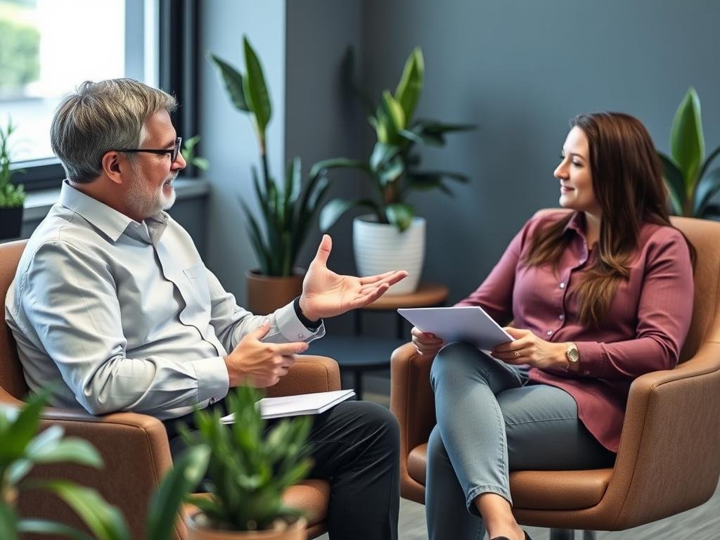 Mentor experimentado compartiendo consejos con un aprendiz en un programa de mentoría promovida Mentor experimentado compartiendo consejos con un aprendiz en un programa de mentoría promovida