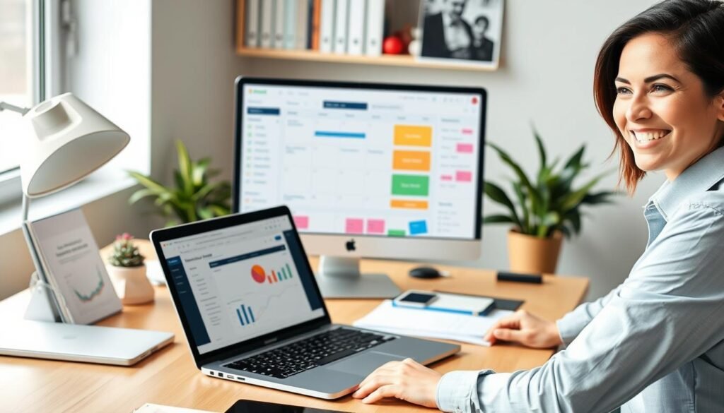 Persona implementando una estrategia de contenidos basada en temas de interés para su negocio Persona implementando una estrategia de contenidos basada en temas de interés para su negocio